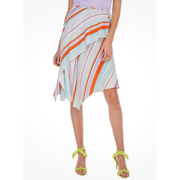 ASTR the Label Overlay Wrap Skirt - Stripes‎ - Multi/Pop Orange Stripe Sz Small - Picture 2 of 8